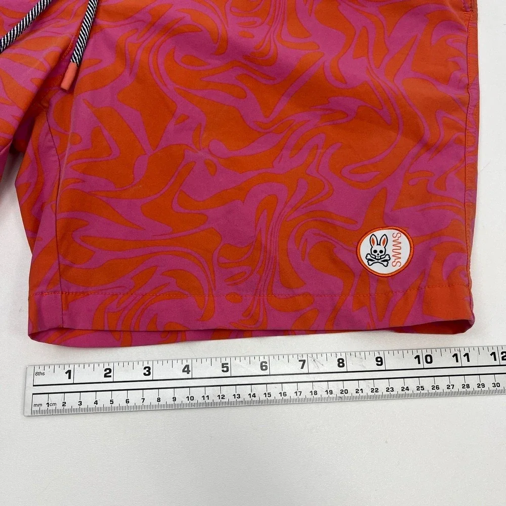 Psycho Bunny x Swims Swim‎ Shorts Pink Orange Mens XL Colorful Beach Pool *Flaw